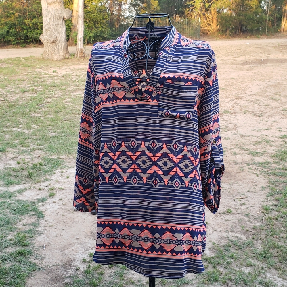 Aztec Coral and Navy Top